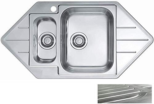 vbchome: fregadero satén de esquina con Hanh agujero 985 x 500 mm 1,5 Platillos camping Cocina Fregadero alveus Line 40 – Fregadero Acero inoxidable cocina fregadero – Fregadero de esquina (desagüe,