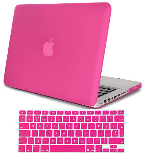 FINDING CASE Bundle 2 In 1 Rubberized Matte Plastic Hard Shell Case For MacBook Pro 15 Inch with CD-ROM (non-retina) A1286, Case + UK/EU layout Keyboard Cover (Hot pink)