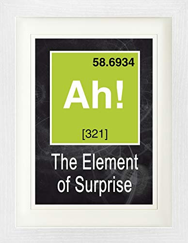 1art1 Spaß Poster Ah, The Element of Surprise, Das Überraschungs-Element Gerahmtes Bild Mit Edlem Passepartout | Wand-Bilder | Im Bilderrahmen 40x30 cm