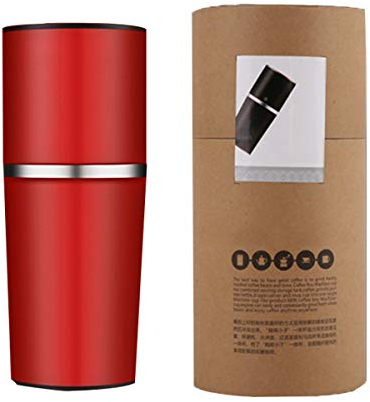 LTLWSH Portable Manual Coffee Grinder, Single Cup Coffee Maker Ceramic Coffee Grinder Mug Adjustable with Built-in Grind and Brew System for Travel Camping Office,Red