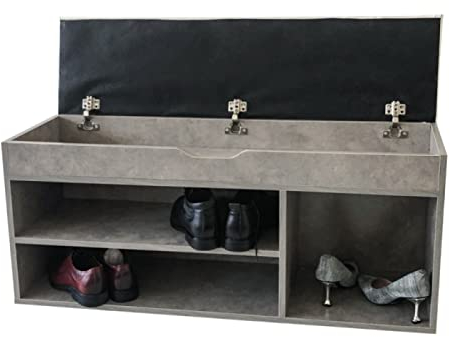 VDD Schuhschrank Flurbank mit Stauraum - Schuhregal mit Sitzkissen - graue Betonoptik