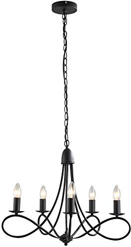 HOMCOM Lampadario a Soffitto Stile Rustico, Acciaio Intrecciato Nero con 5 Candelieri Regolabili e Pieghevoli Ф58 x 45cm