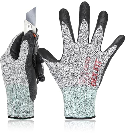 DEX FIT Gardening A2 Cut Resistant Gloves CR533, 3D Comfort Stretch Fit, Power Grip, Smart Touch, Thin & Lightweight, Washable Durable Foam Nitrile Coating, Grey 8 (M) 1 Pair