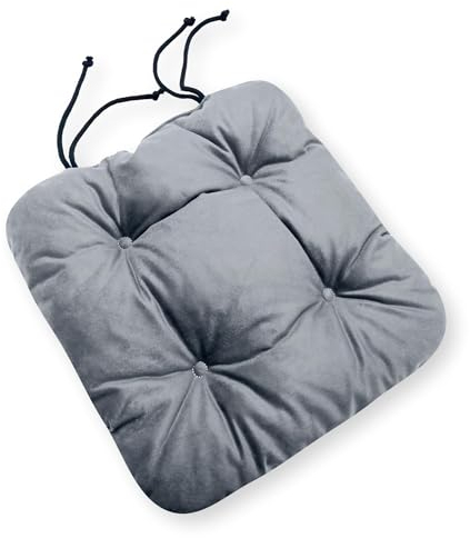 4L Textil 4er Set Stuhlkissen mit Bändern Indoor & Outdoor Sitzkissen 45x45 Gartenstuhlauflagen Sitzauflagen Bodenkissen 40x40 (Grau, 4er Set | 40x40 cm)