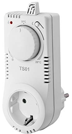 ELEKTROBOCK TS01 Steckerthermostat | Einfache Bedienung mit automatischer Nachtabsenkung | EIN Knopfdruck zum Aktivieren | für elektrische Heizungen: Infrarotheizung, Heizlüfter und Badheizkörper