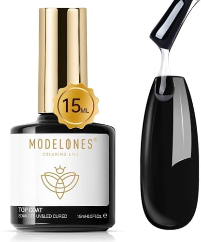 modelones Gel Top Coat, 15ml No Wipe Gel Nail Polish High Gloss Top Coat Shiny Long Lasting Clear Top for Acrylic Nails, Need U V/LED Lamp for Home DIY Gift Spring Easter's Manicure Salon