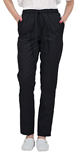 B-well ALESSI Medizinische Schlupfhose Arbeitshose Multitaschen Unisex mit Elastischem Bund und Gesäßtaschen Krankenhaus Uniformhose mit mittlerer Taille und Rundumgummibund (Schwarz, 2XL)