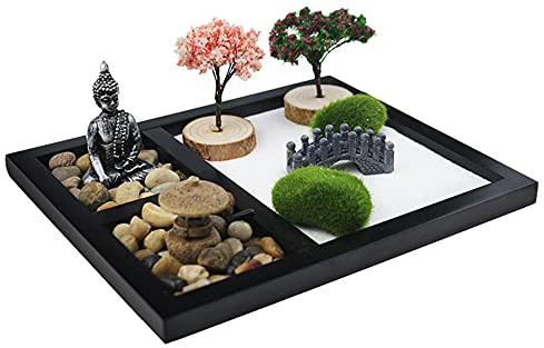 SUQ Zen Garten Set Zubehör, Feengarten Deko Zubehör, Miniatur Sand Garten Dekoration, Gartenstatuen Mini Harz Figur DIY Ornaments Kit, Figuren Micro Landschaft Bonsai, Sandkastendekorationen