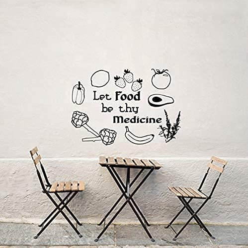 Diy Schwarz Vinyl Aufkleber Zitat Lassen Sie Essen Ihr Medizinisches Wandtattoo Obst Und Gemüse Wandaufkleber Küche Esszimmer Sein 78X56Cm