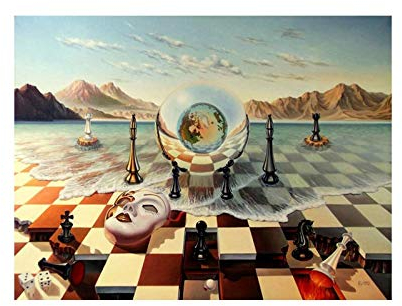 Zhaoyang Art Salvador Dali Surrealismus Schach auf dem Meer Leinwand Gemälde Abstrakte Poster und Drucke Bilder für Wohnzimmer Gerahmtes Dekor 70x120cm(28x48in) Innerer Rahmen