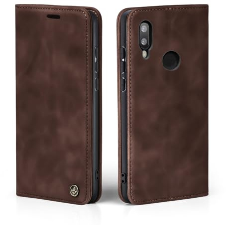 LBH Handyhülle für Huawei P20 Lite in Dunkelbraun mit Karten- und Geldfach Smartphone Hülle mit Standfunktion Flip Case Schutzhülle Magnetverschluss Vintage