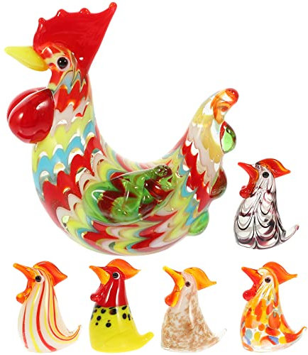 Adorno De Pollo De Cristal 6 Piezas Minifiguras De Pollo Decoración De Para Mesa Estilo Aleatorio