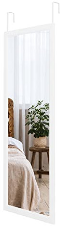 Dripex Over Door Mirror Full Length, 110 x 45cm Wall Mounted Mirror Door Hung Mirror for Bathroom/Bedroom/Wardrobe - Toughened Glass, White
