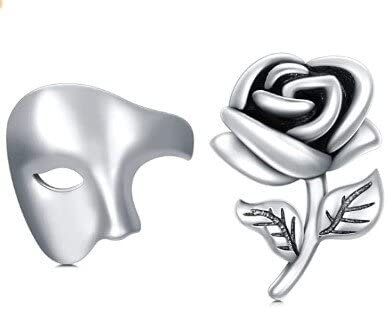 Phantom der Oper Maske und Rose Blume Ohrringe Sterling Silber Halbe Gesichtsmaske Stud Ohrringe Theater Schmuck Geschenke für Frauen