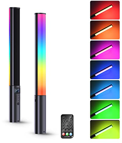 LUXCEO RGB LED Video Light Wand, Handheld Photography Light Stick with Remote Control, Dimmable 2500K-6500K CRI97+ Full-Color LED Light with 2500mAh Built-in Battery, 12 Light Scenes