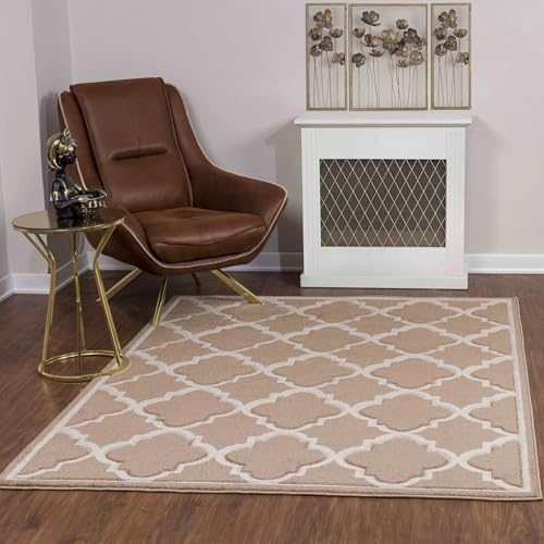 Livabliss Vannes Teppich Wohnzimmer Boho, großer Teppich Schlafzimmer 120x170 cm - Teppiche für Esszimmer mit geometrischem Muster, Skandinavischer Wohnzimmerteppich modern in Braun und Beige