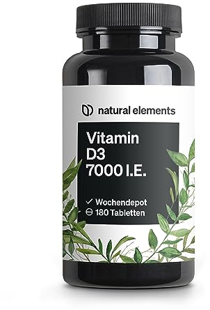 Vitamin D3 7000 I.E. – 180 Tabletten – das Sonnenvitamin als Wochendepot – hochdosiert, ohne unnötige Zusätze – in Deutschland produziert & laborgeprüft