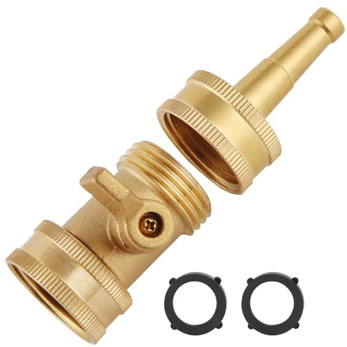 Sanpaint Brass Jetnozzle with Shut Off Valve, 3/4 GHT, 2 Pack, Garden Hose Nozzle, Sweeper Nozzle, Heavy Duty, Durable, No Leak, 3 W x 4 L x 1.2 H