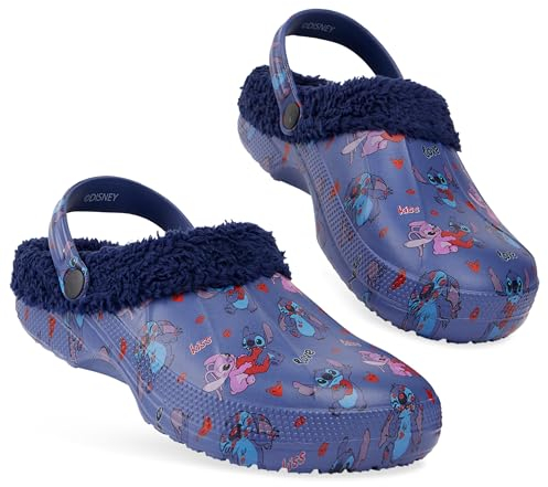 Disney Stitch Zuecos Invierno Mujer con Forro Polar Zapatos sin Cordones Zapatillas Casa Jardín con o sin Charms (Azul Marino, 37/38 EU)