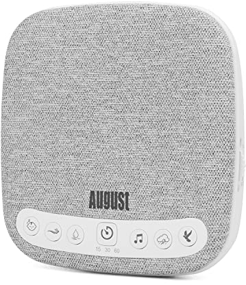 White Noise Sound Machine - August SE160-14 Natural Sounds Relaxing, Soothing, Rain, Bird, Fan, Sleep Aid for Adults - Volume, Timer, Portable 60 Hour Battery USB C - White