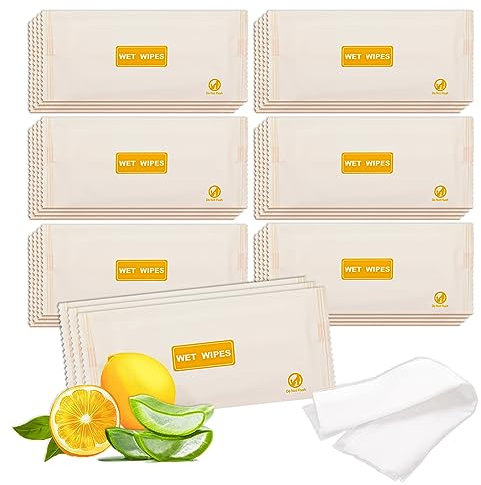 Pack of 200 Wet Wipes Individually Wrapped Lemon Travel Wipes Clean Wipe Individual Wipes Bulk with Aloe for Butt, Hands, Face Cleansing