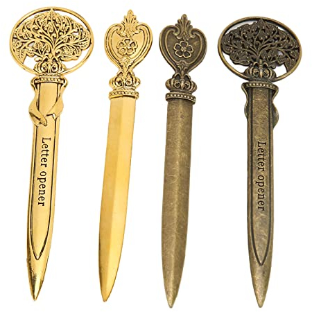 UPQRSG Brieföffner, Vintage Brieföffner Aus MEtall, Antikes 4ER Pack, Umschlagschneider, Leichtes, Sicheres Brieföffnermesser, Langlebiger Hobby Retro Brieföffner für Zuhause/Büro