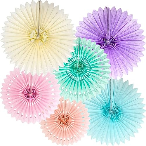 ANSOMO Pastel Rainbow Paper Fans Party Decorations Colorful Ice Cream Easter Macaron Wall Hanging Light Pink Blue Purple Mint Peach Ivory Décor Birthday Wedding Bridal Baby Shower Classroom Supplies