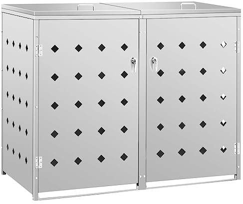 Hommdiy Mülltonnenbox für 2 Tonnen Mülltonnenverkleidung mülltonnenboxen 240 L Edelstahl Silber