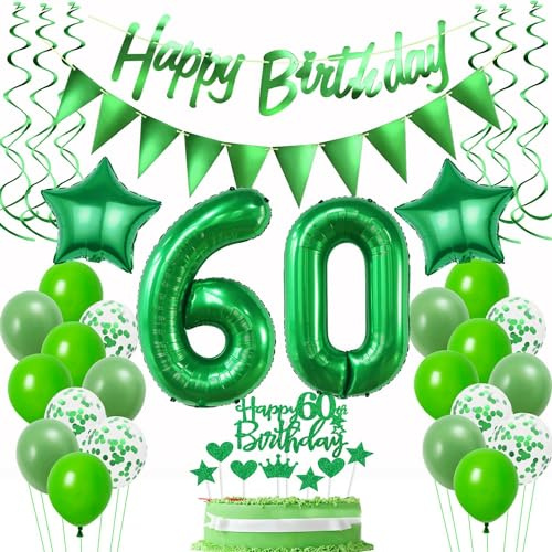 Luftballons 60. Geburtstag Mann Frauen Grün, Geburtstagsdeko 60 Jahre Mann, Ballon 60. Geburtstag Frau deko, Grün Riesen Folienballon Zahl 60, Happy 60th Birthday Deko 60.Männer Frau