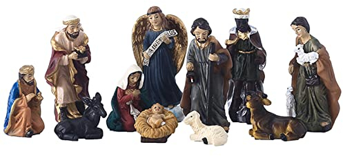 KieTeiiK 11-teiliges Krippen Statue Weihnachtskrippen Dekorationsset Aus Kunstharz Für Zuhause Feiertage Kirchendekoration Feiertags Krippen Dekorationen