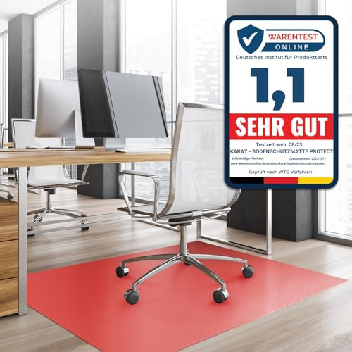 KARAT Bodenschutzmatte für Hartböden - Neo - Fußbodenschutz Schutzmatte Bürostuhl für Parkett Laminat Bodenmatte Bürostuhl - Stärke: 1,5 mm (Rot, 90 x 50 cm)
