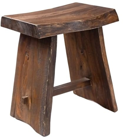 NORDIC STYLE TEAK Sgabello da doccia e bagno, panca da doccia in legno di teak, uso interno ed esterno, 45 cm (finitura rustica con sedile curvo)