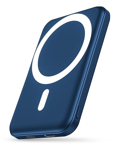 Podoru for Magsafe Power Bank 5000mAh, Mini Bateria Externa mag-Safe con USB-C Cable PD 20W Bateria Portatil Carga Rapida Inalámbrico Powerbank Magnético para iPhone 16/15/14/13/12/Pro/Pro MAX, Azul