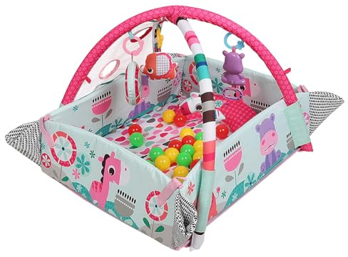 Homewell Tapis Deveil Bébé Evolutif, Tapis Musical Pour Bébé Avec 30 Balles Océaniques, Tapis De Jeu Bebe Comprenant Des Jouets Amovibles(rose,S5)