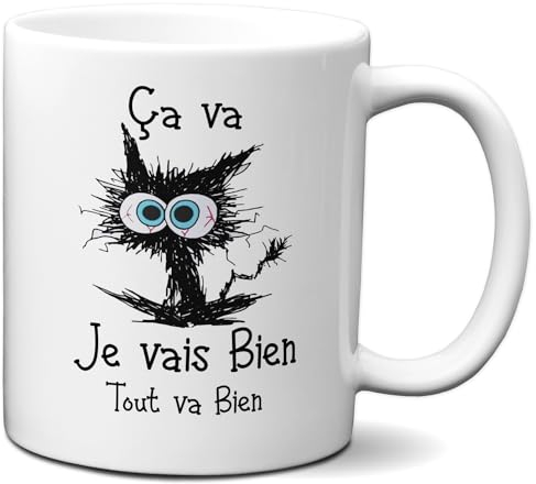 L'Esprit Des Anges Tasse-Mug Cadeau Chat Humour - Je Vais Bien Tout va Bien - Original Amusant Marrant Rigolo Anniversaire