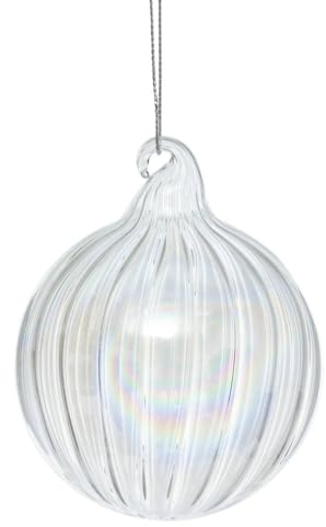 Atmosphera - Weihnachtskugel aus Glas 80mm weiß gestreift