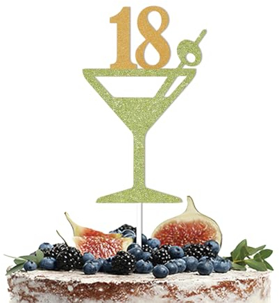 Margarita 18th Birthday Cake Toppers, Cinco De Mayo Themed Birthday Decor, Mexican 18th Birthday Party Decor, Martini Glass Cake Topper, Fiesta 18th Birthday Party Decorations Green Gold Glitter