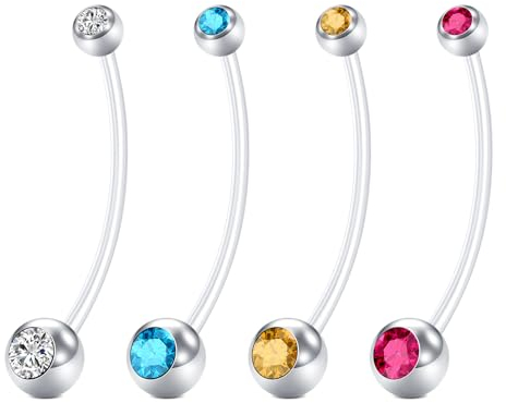 Rajnard Bauchnabelpiercing Chirurgenstahl und Schwangerschaft Piercing Bauchnabel 6/8/10/12/14/16/18/25/32/38mm 14G 1,6mm Silber Acryl Flexible Kunststoff Banane Piercing Schmuck