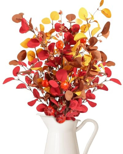BOFUNX 3pcs Fiori Artificiali Autunnali Foglie Autunnali di Zucca Piante Finte Autunnali da Interno Esterno Bouquet Decorazioni Autunnali per Raccolto Autunnale Ringraziamento Halloween