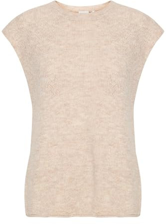 ICHI IHKAMARA Damen Pullunder Strickpullunder Rundhals Loose fit, Größe:XS, Farbe:Oatmeal Melange (1304011)