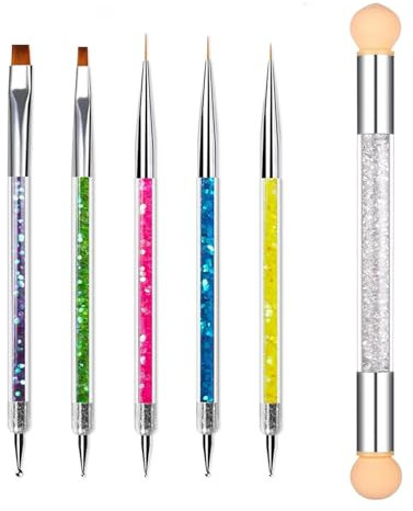 NXPUXP 6 Pièces Pinceaux en Détail À Ongles,Pinceau Ongle,Pinceaux En Détail à Ongles,Pinceaux Ongle Gel UV Nail Art,Outil de Pinceau à Dessin De Points,Stylo À Ongles 2 En 1