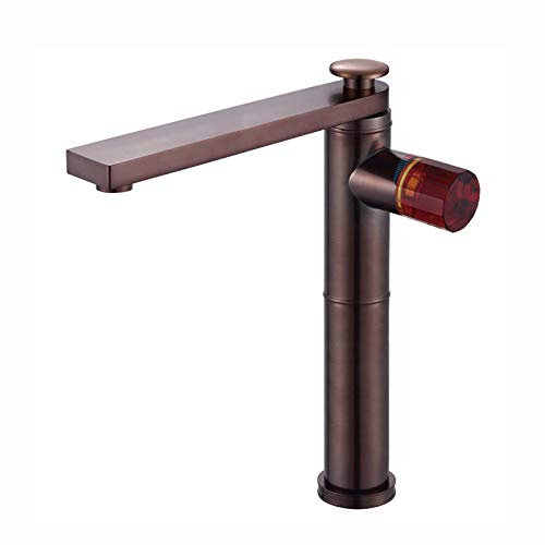 Badezimmer-Wasserhahn, Waschbecken-Mischbatterie, Messing, Einloch-Waschtischarmatur, Einhandmischer, Waschtischarmatur mit heißem und kaltem Wasser, Braun-Bronze (hoch)