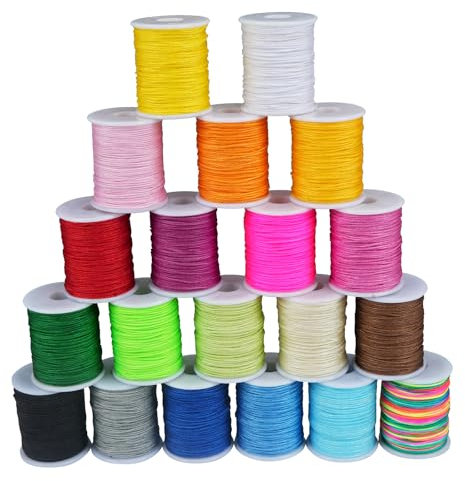 Luabue Fil de Nylon Corde en Nylon Tressée Cordon de Nylon Fil 0,8 mm x 10m pour Faire des Bracelets Macramé, Artisanat, Capteur de Rêves DIY Bijoux Perle (20PCS Coloré)