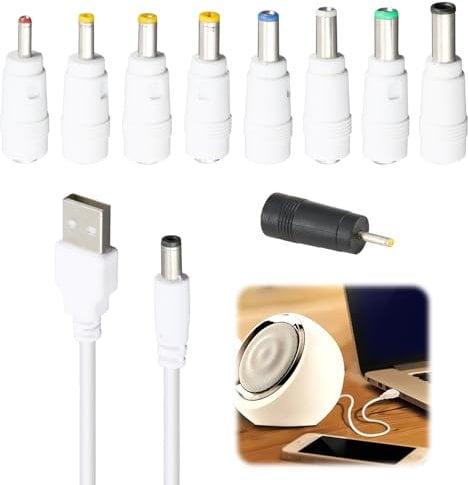 5V 2A DC Power Cord Replacement Charger with 9 Adapter Connectors, White Universal Power Adapter 5v Power Supply USB to DC Plug Cable for Lamps Speakers LED Lights Display and More Devices