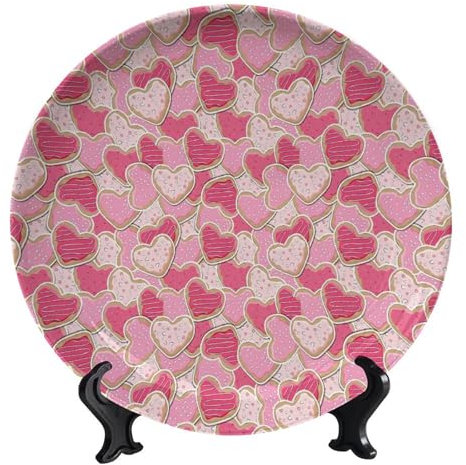 Bictucem Decorative Plates, 8 Inch, Valentines Heart Shaped Pink Love Round Display Plate, Table Top Plate Decor with Stand, for Display Living Room Kitchen Closet Table Decor