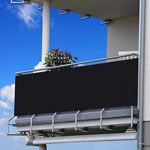 Balkon 70 x 500 cm Wetterfest Balkonüberdachung für 100% Sichtschutz 200 g/m² Gartenzaun Markise mit inkludierten Seil und Kabelbindern Schwarze Sichtschutzwand