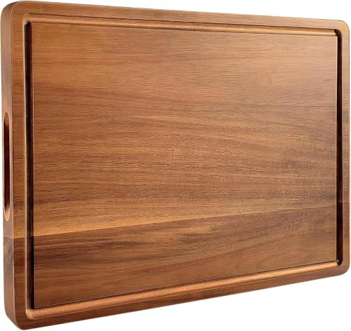 Acacia Wood Chopping Board, Large Wooden Cutting Board 42 * 33 * 2.5 CM with Juice Groove, Double-Sided Butcher Block for Kitchen, Meat, Vegetables & Charcuterie
