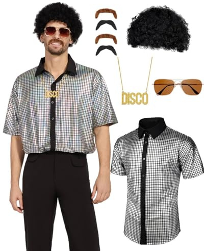 minkasic 70er Jahre Disco Kostüm Set Hippie Herren Outfit 80er Jahre Cosplay Halloween Party