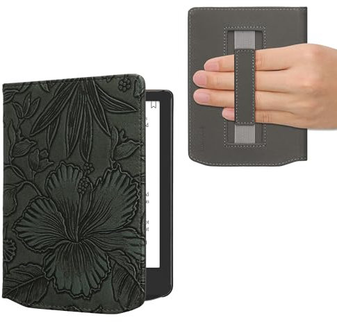 kwmobile Étui Compatible avec Pocketbook Verse/Pro/Color/Vivlio Light/Light HD Coque - Étui à Rabat magnétique Tablette eReader Similicuir avec Sangle - Vert