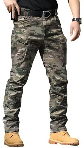 Pantalon Cargo Homme Multipoches Zippé Mince Pantalon Combat Pantalon de Travail Imperméable Pantalon Militaire Tactique (FR/ES, Alpha/Lettres, L, Taille Normale, Taille Normale, Camouflage)